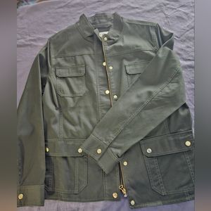 TALBOTS CANVAS JACKET DK GREEN GOLD BUTTONS WOMENS 16